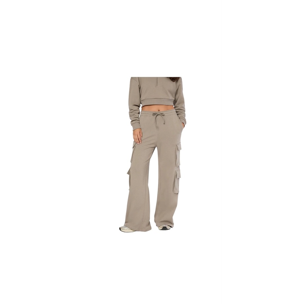 WeWoreWhat Cargo Sweat Pant Womens S Stone NEW Fleece Wide‎ Leg WWB138-01